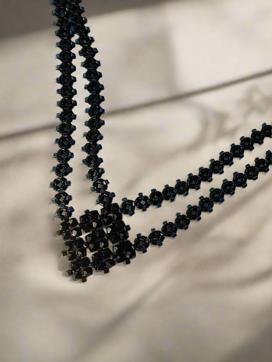 "Midnight Cluster" Double-Strand Beaded Necklace