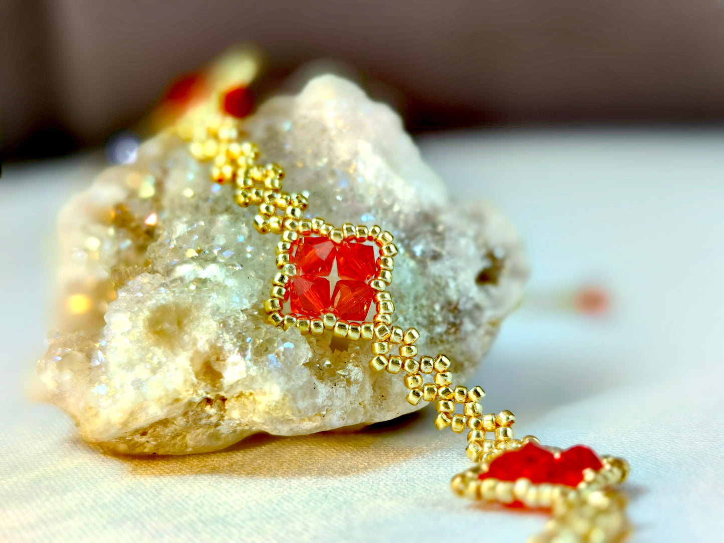 Handmade Jewelry Four Leaf Clover Miyuki Beaded Bracelet in red