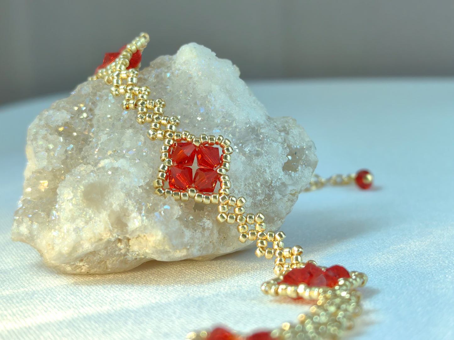 Handmade Jewelry Four Leaf Clover Miyuki Beaded Bracelet in red