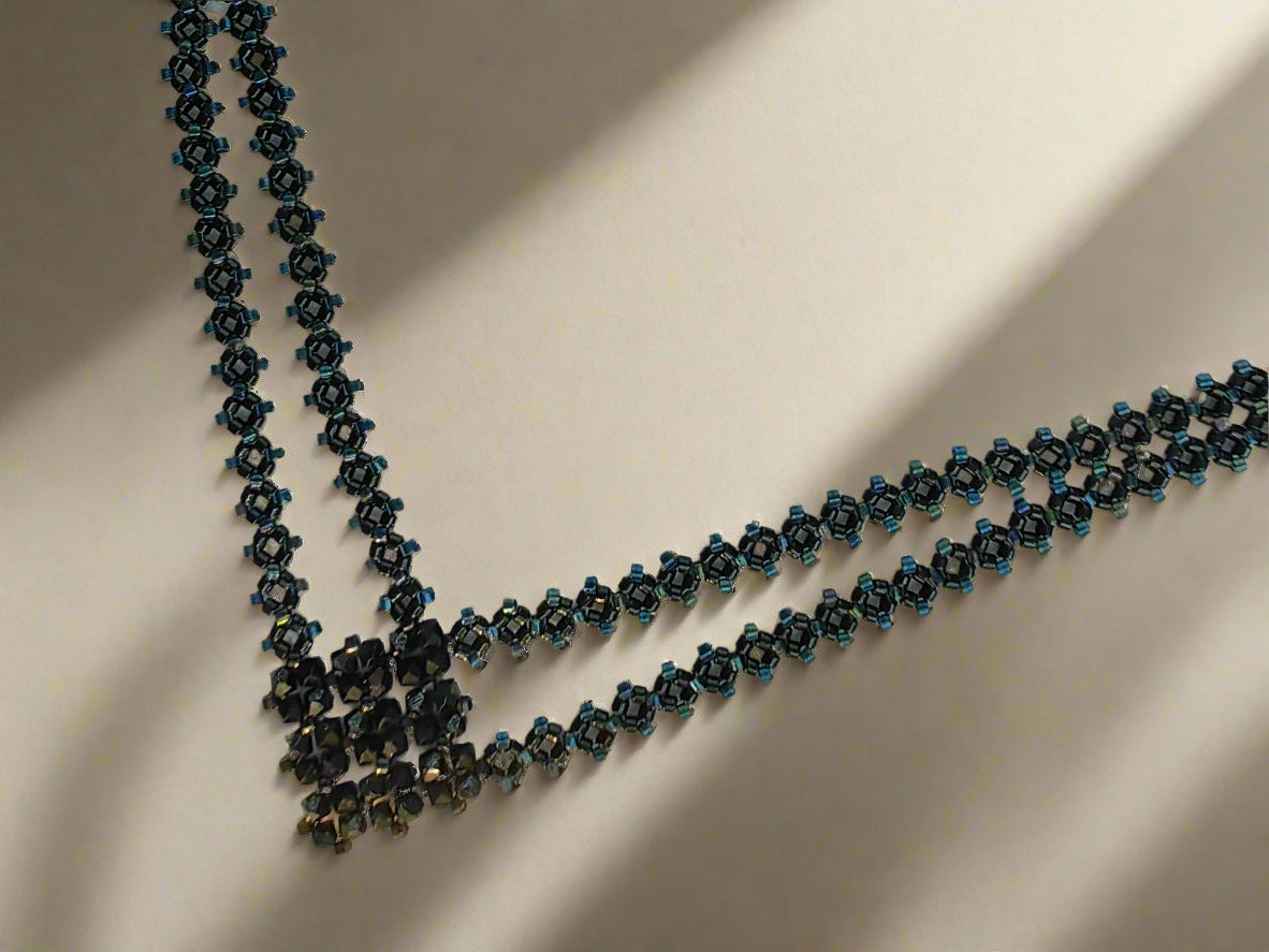 "Midnight Cluster" Double-Strand Beaded Necklace