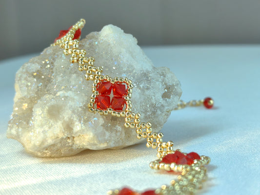 Handmade Jewelry Four Leaf Clover Miyuki Beaded Bracelet in red