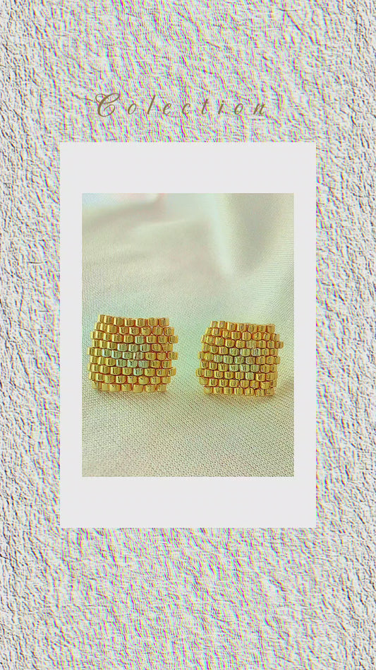Tech Logo-Inspired Beaded Stud Earrings – Handwoven Statement Set
