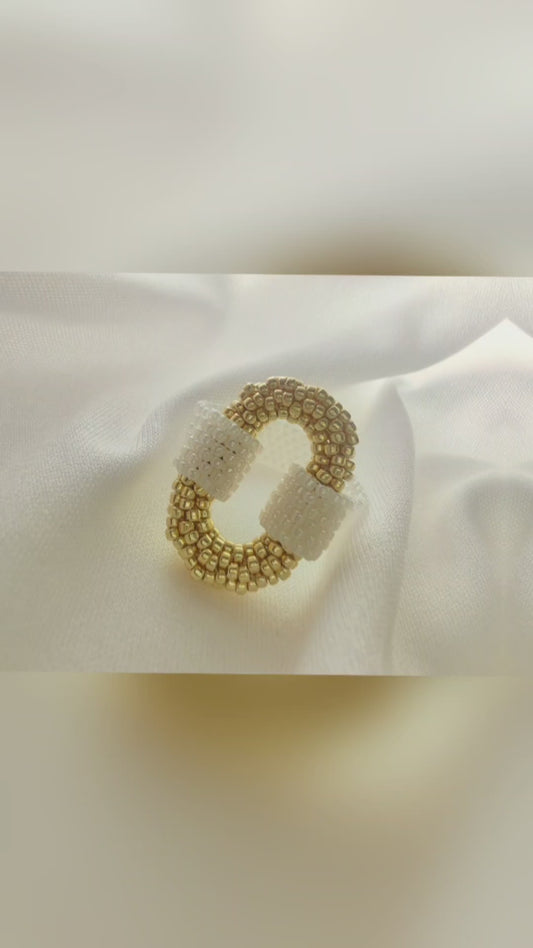 Golden Oval Miyuki Ring – Handwoven Elegance