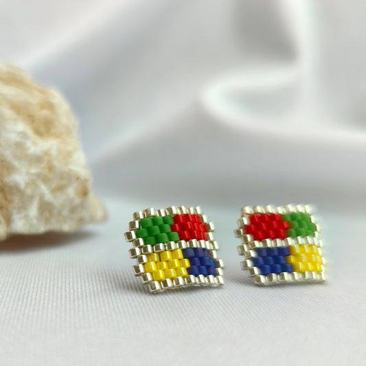 "Pixel Pop" Tech-Inspired Color Block Stud Earrings – Miyuki Beads with 925 Silver Posts