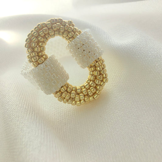 Golden Oval Miyuki Ring – Handwoven Elegance