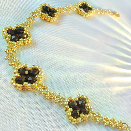 Handmade Jewelry Four Leaf Clover Miyuki Beaded Bracelet in Black