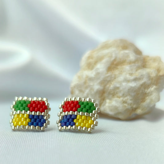 "Pixel Pop" Tech-Inspired Color Block Stud Earrings – Miyuki Beads with 925 Silver Posts
