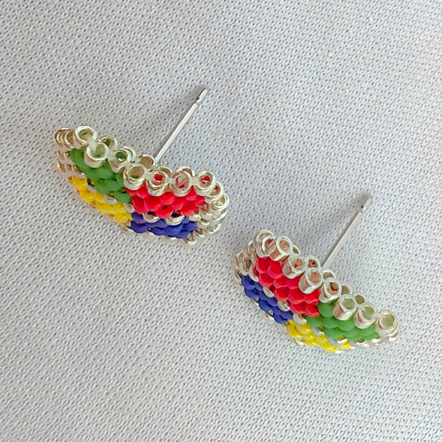 "Pixel Pop" Tech-Inspired Color Block Stud Earrings – Miyuki Beads with 925 Silver Posts